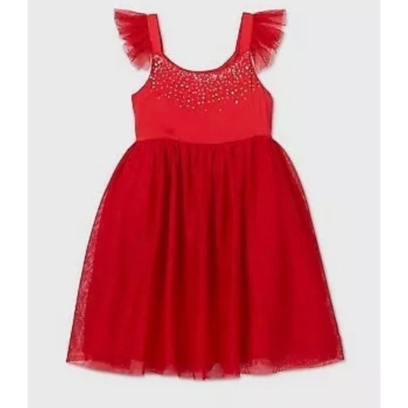 NWT Cat & Jack Flutter Sleeve Satin Tulle Dress - Picture 1 of 7